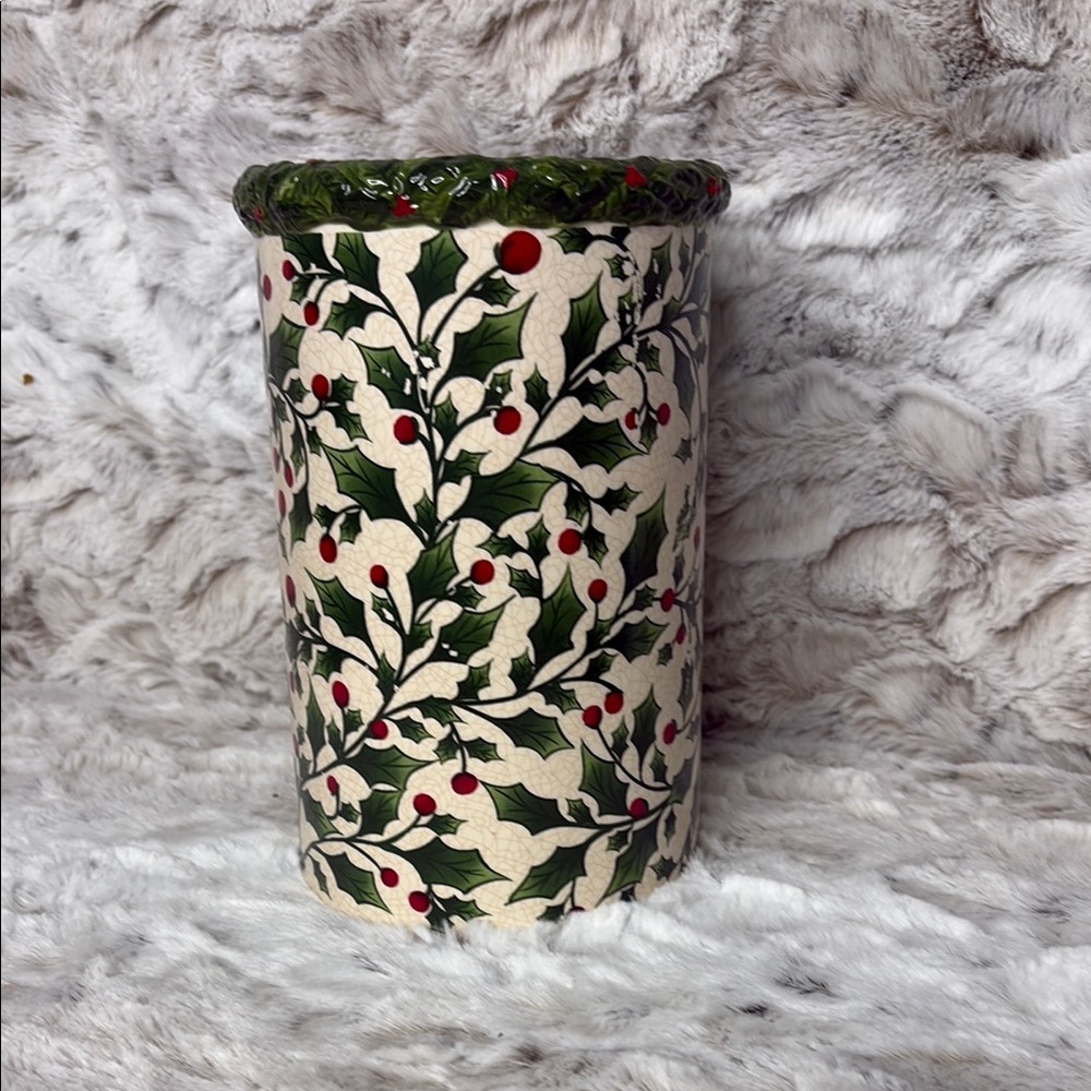 Hand Painted Pacific Rim Festive Holly Leaf Ceramic Vase. China